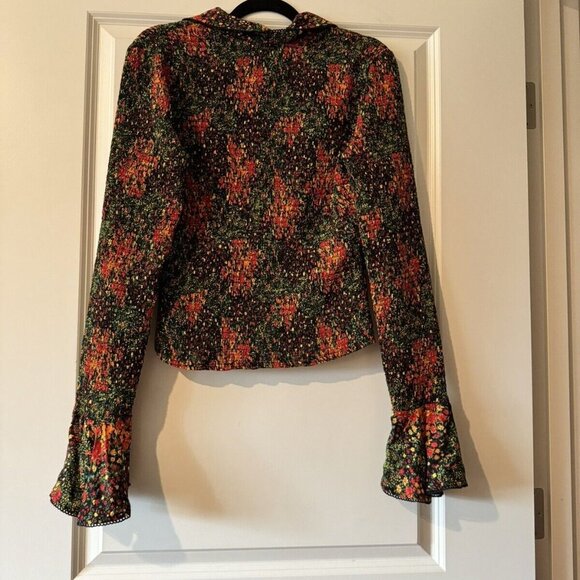 Free People Amelia Printed Blouse Red Green Black Size Large EUC - Picture 6 of 6